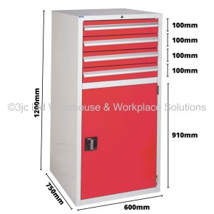 Euroslide Storage Cabinet 4 Drawer & Cupboard 1200mm